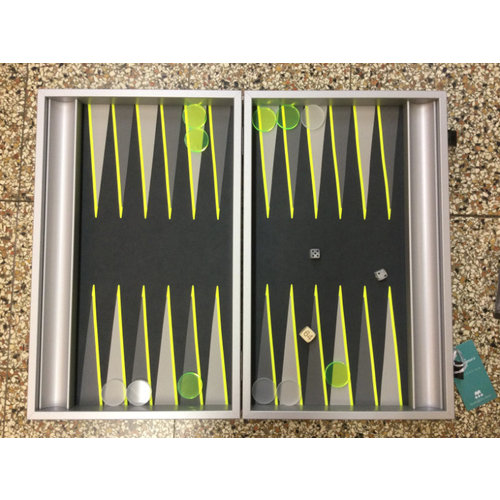 Manopoulos Backgammon Kunstleder schwarz & neon gelb UV A, 48 x 30 cm