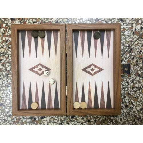 Manopoulos Mini Backgammon Eiche Walnuss replica 20 x 12 x 4