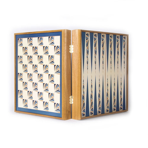 Manopoulos 4 Spiele in 1, Navy Blue , 34 x 34 cm, Schach, Backgammon, Ludo, Schlangenspiel