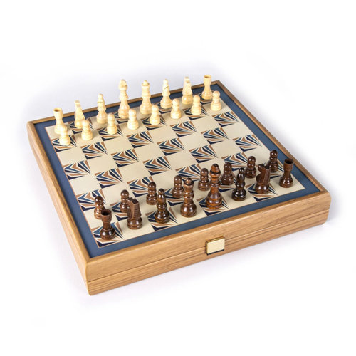 Manopoulos 4 Spiele in 1, Navy Blue , 34 x 34 cm, Schach, Backgammon, Ludo, Schlangenspiel