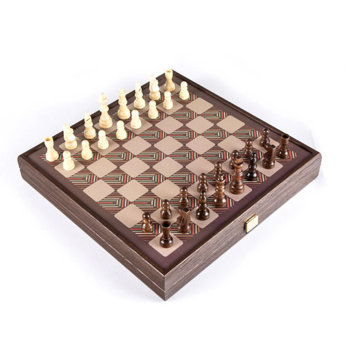 Manopoulos 4 Spiele in 1, Vintage braun, 34 x 34 cm, Schach, Backgammon, Ludo, Schlangenspiel