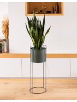 Iron planter on stand XL [round] Ø26 h23, total height 77 - Jungle green