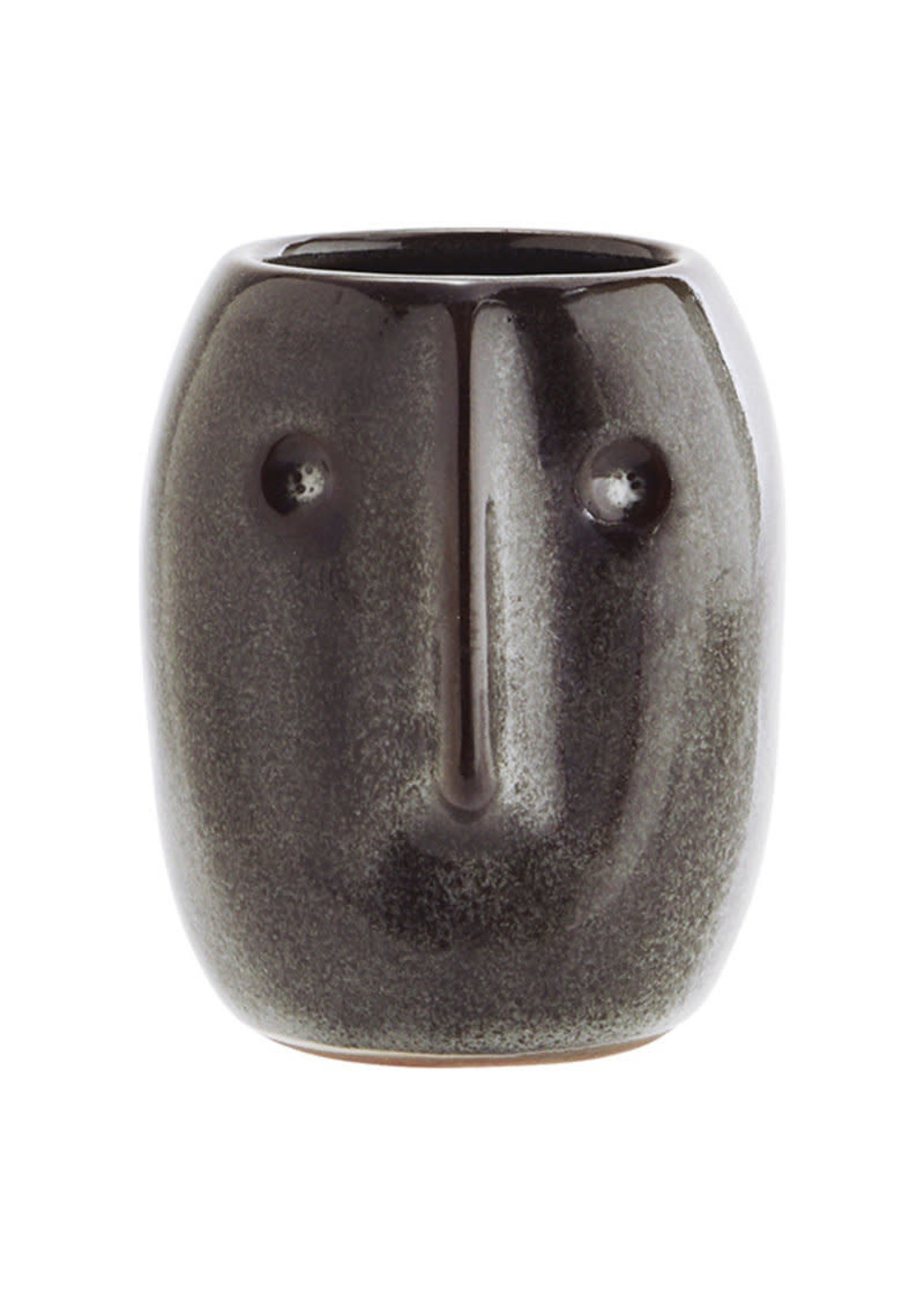 Flower pot with face imprint Ø5.5 h10 cm - Dark petrol