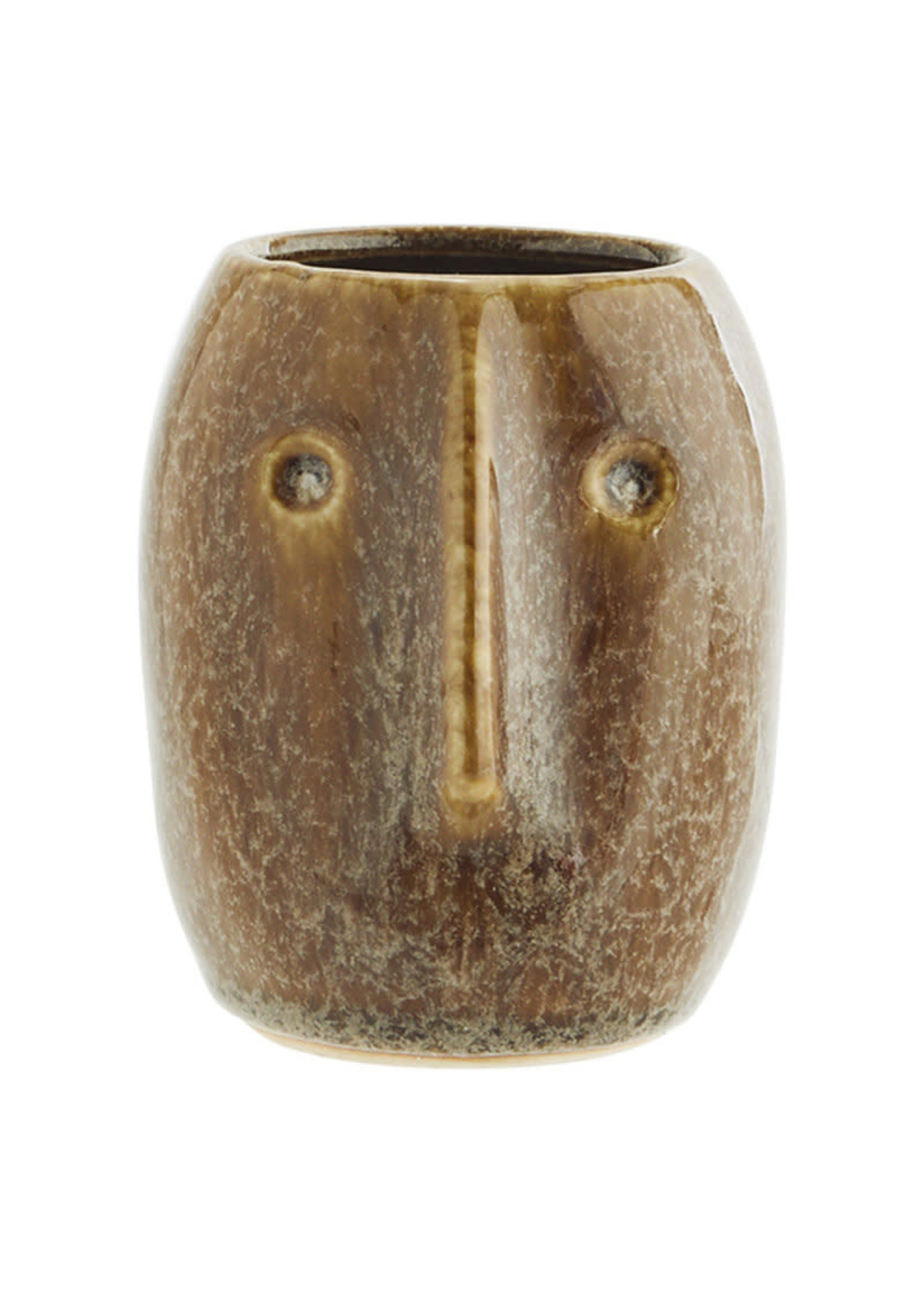 Flower pot with face imprint Ø5.5 h10 cm - Honey