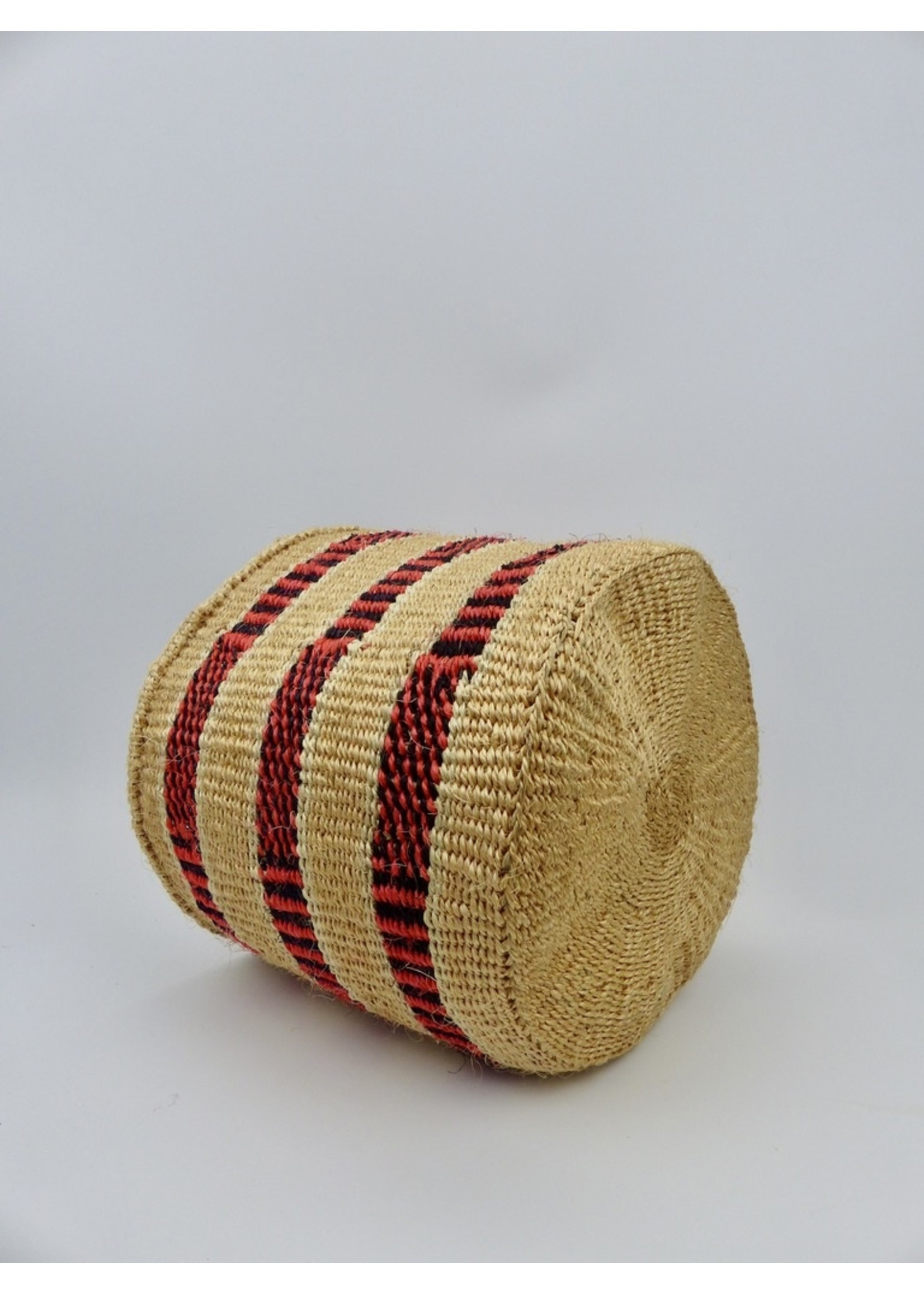 Hadithi Hadithi Basket M - Red & brown alternating patterns by Joyce Wambua