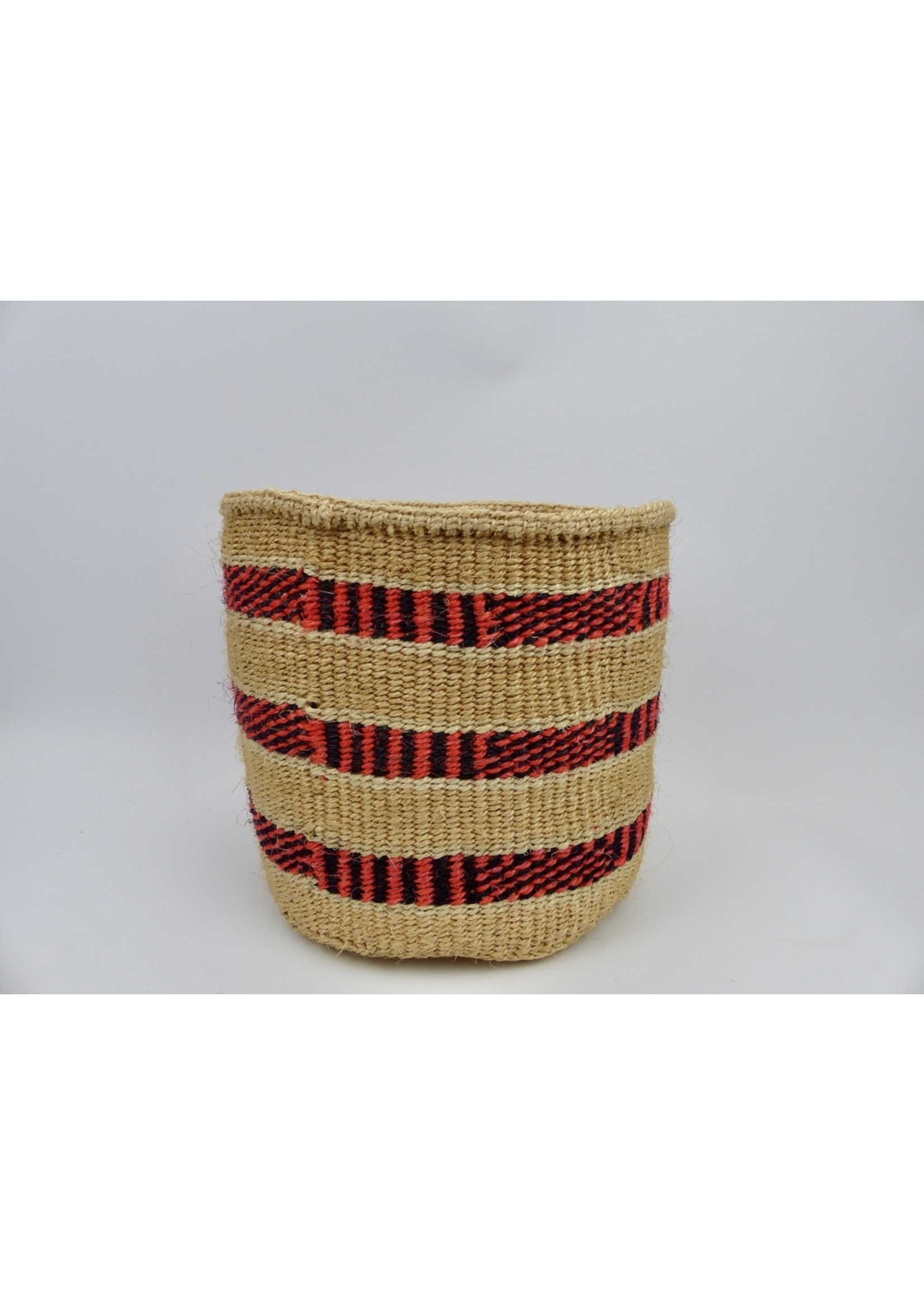 Hadithi Hadithi Basket M - Red & brown alternating patterns by Joyce Wambua