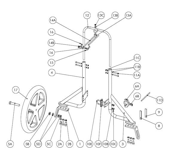 JP0030 Los wiel 5spaaks 12,5 inch Nylon op kogellagers