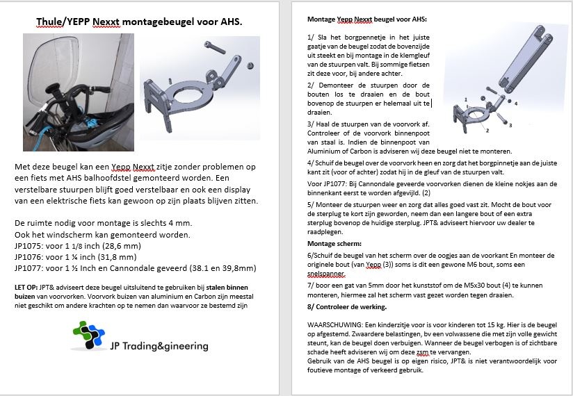 4mm JP1075 AHS 1 1/8 Beugel voor Thule / Yepp nexxt mini en scherm (28,6mm)
