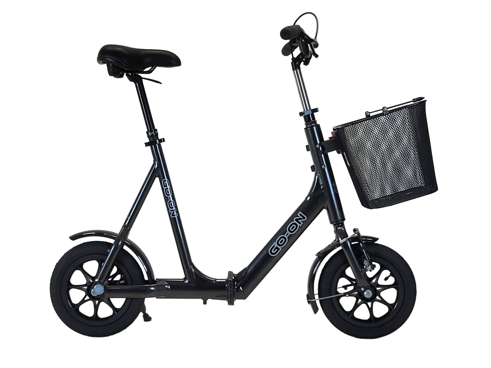 GO-ON 25.011: Loopfiets ZWART luxe model (met mand, magneet en verstelbare zadelpen)