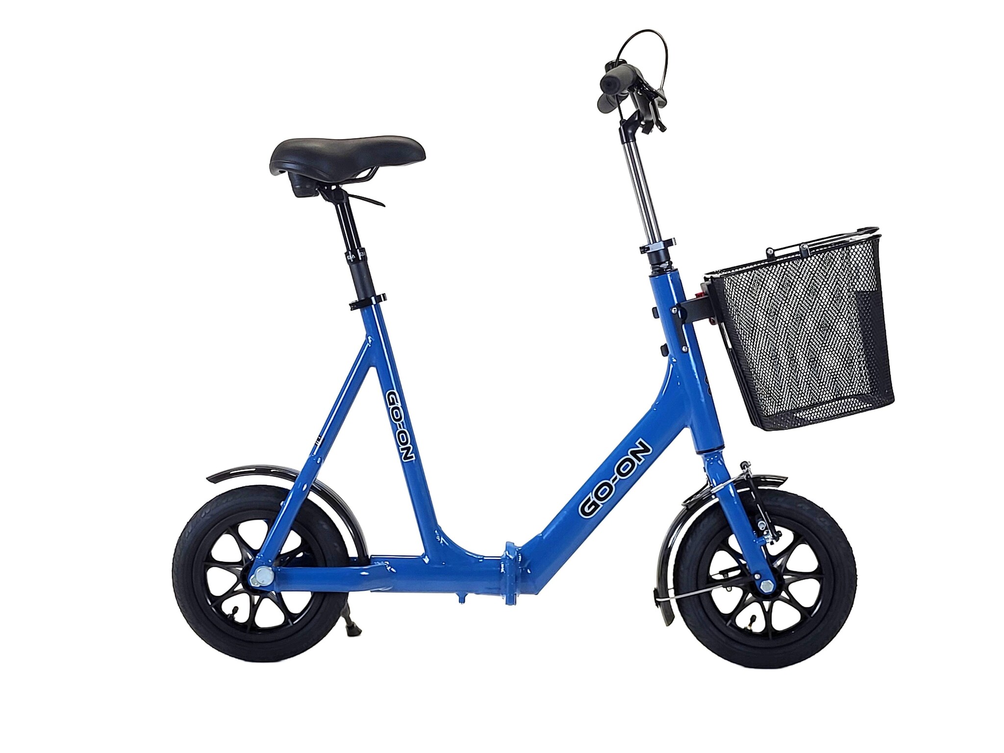 GO-ON 25.021: Loopfiets blauw luxe model (met mand, magneet en verstelbare zadelpen)