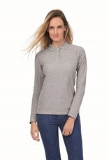 B&C POLOSHIRT dames lange mouw wit