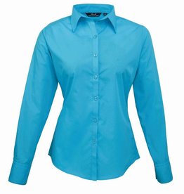 DAMESBLOUSE Poplin lange mouw - turquoise