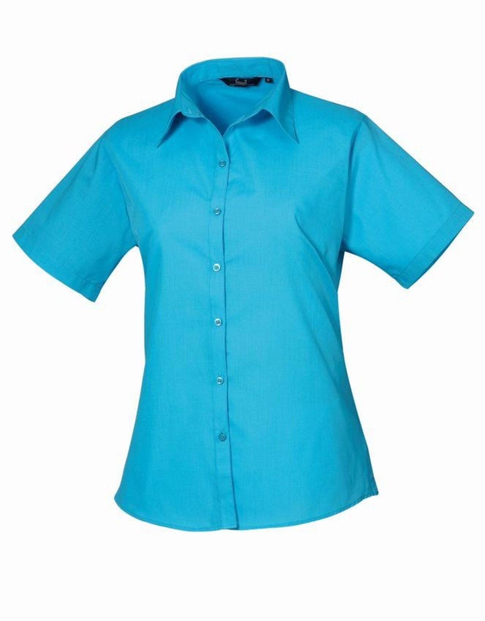 DAMESBLOUSE Poplin korte mouw - turquoise