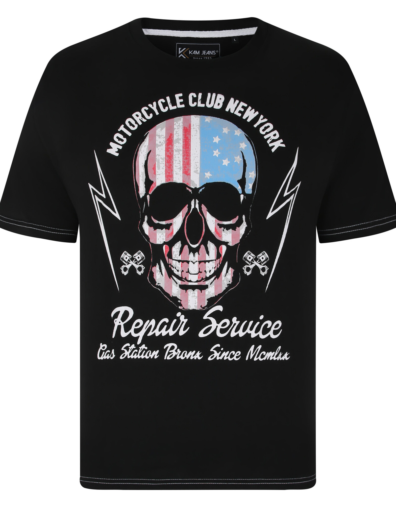 Kam Jeans T-SHIRT met print 'USA Skull' - zwart