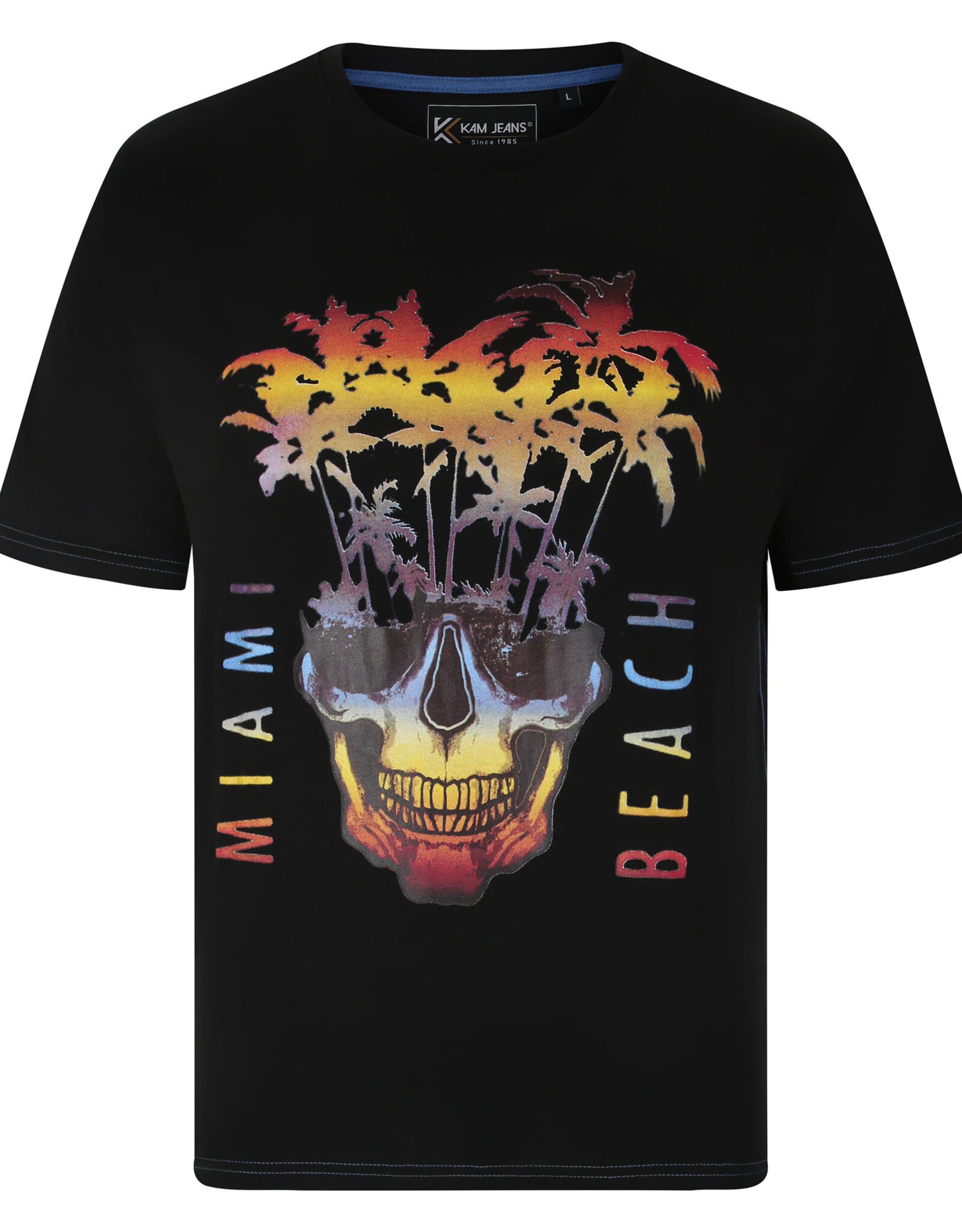 Kam Jeans T-SHIRT met print 'Miami Beach Skull' – zwart