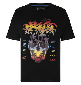 Kam Jeans T-SHIRT met print 'Miami Beach Skull' – zwart