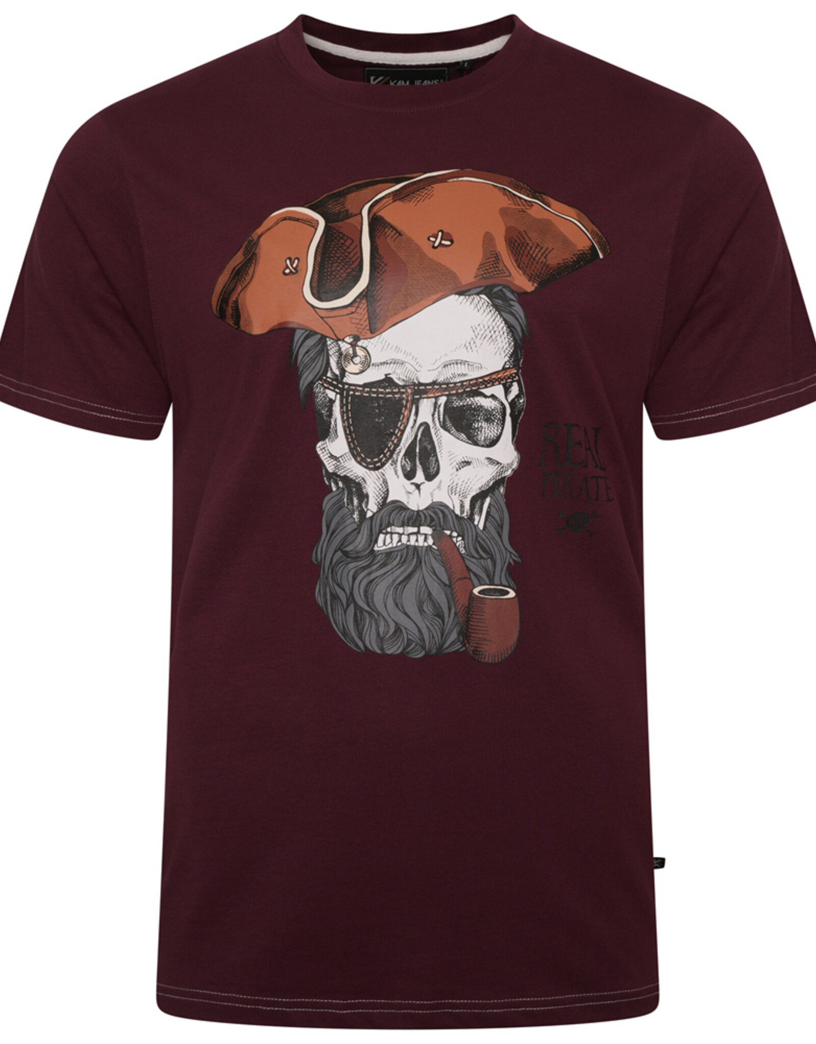 Kam Jeans T-SHIRT met print 'REAL PIRATE’ – bordeaux