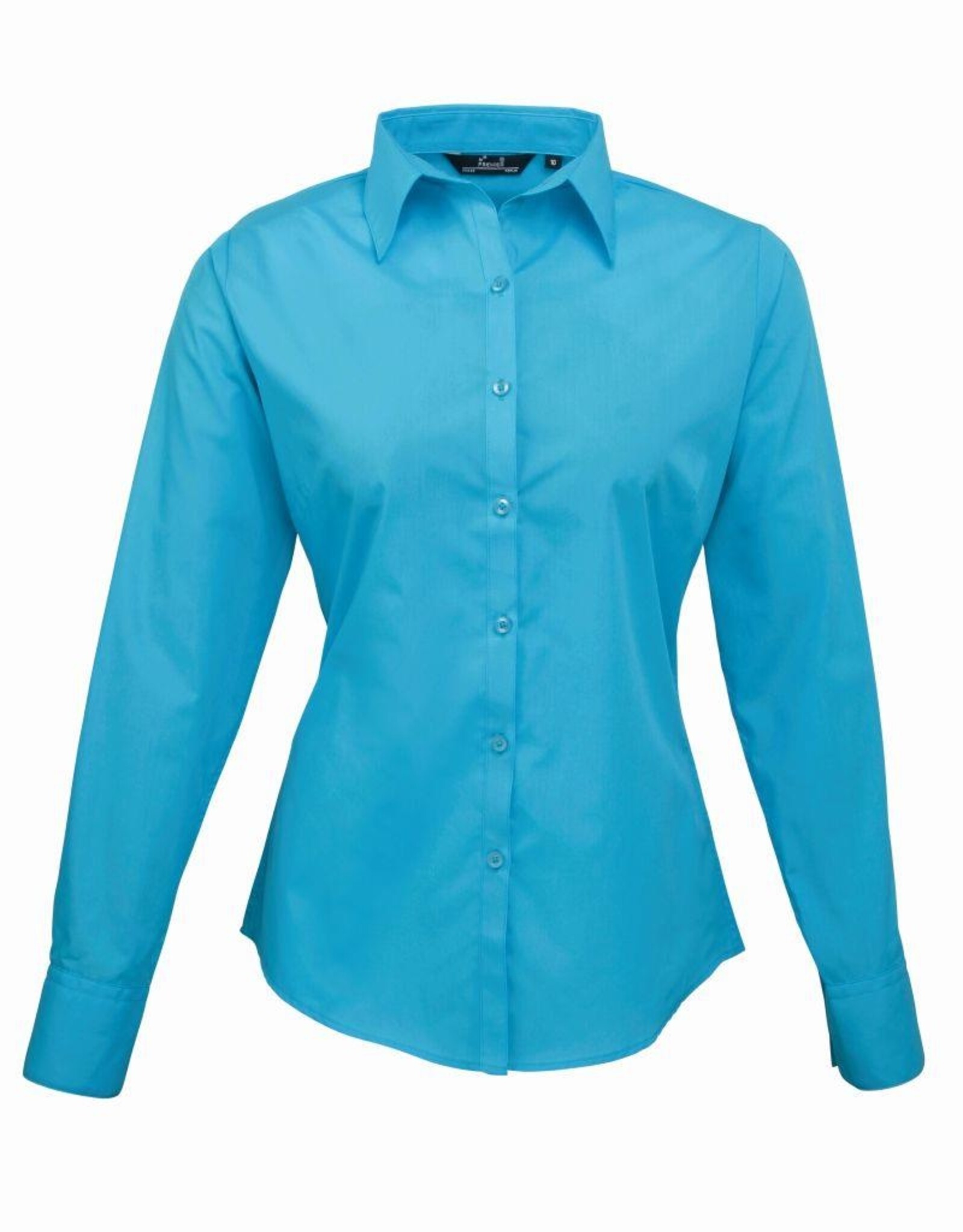 DAMESBLOUSE SALE M Poplin lange mouw - turquoise