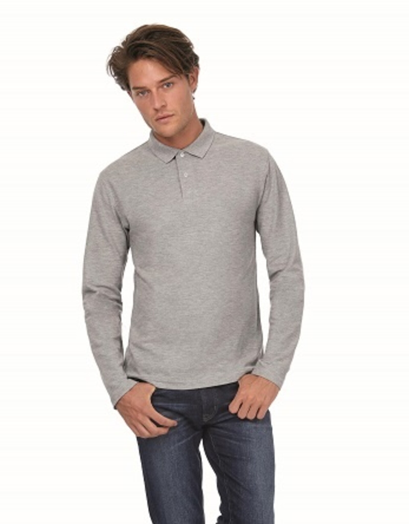 B&C SALE L POLOSHIRT heren lange mouw navy