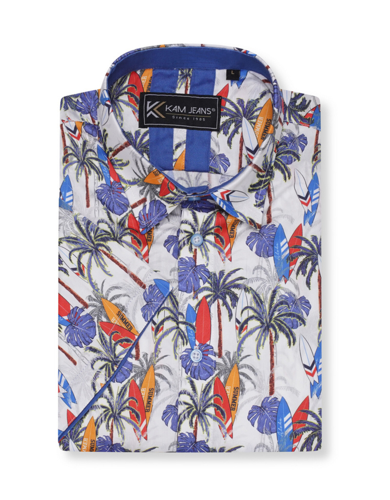 Kam Jeans OVERHEMD Palm & Surf wit korte mouw