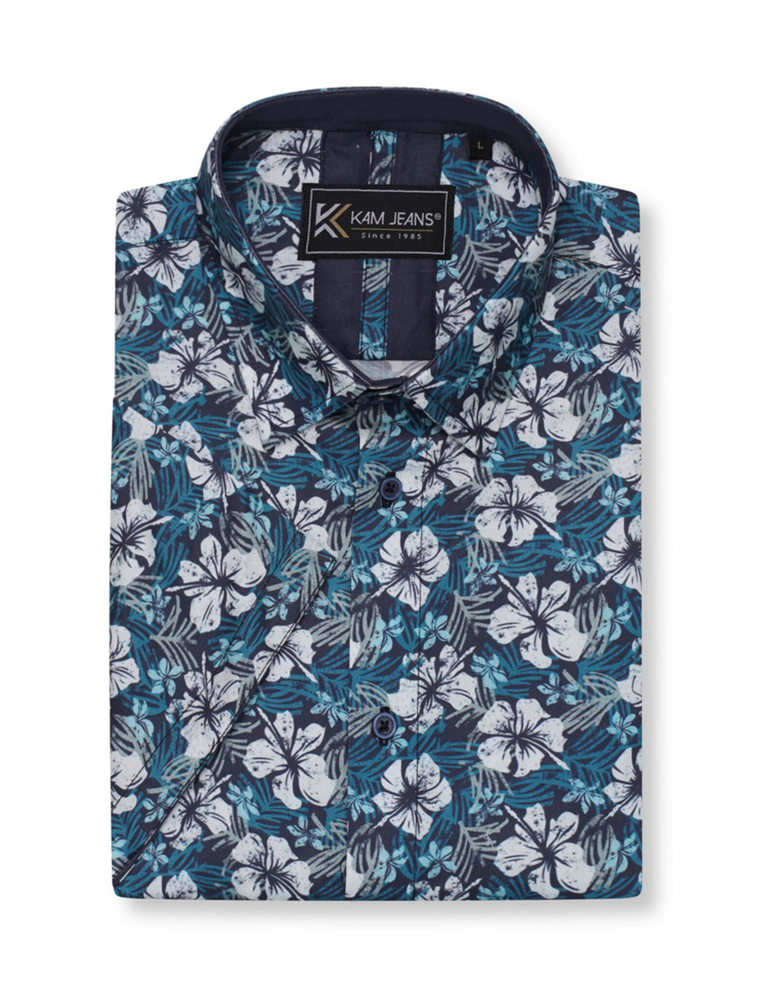 Kam Jeans OVERHEMD Hibiscus Pacific korte mouw