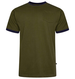 Kam Jeans T-SHIRT ringer tee met contrast strepen olijf