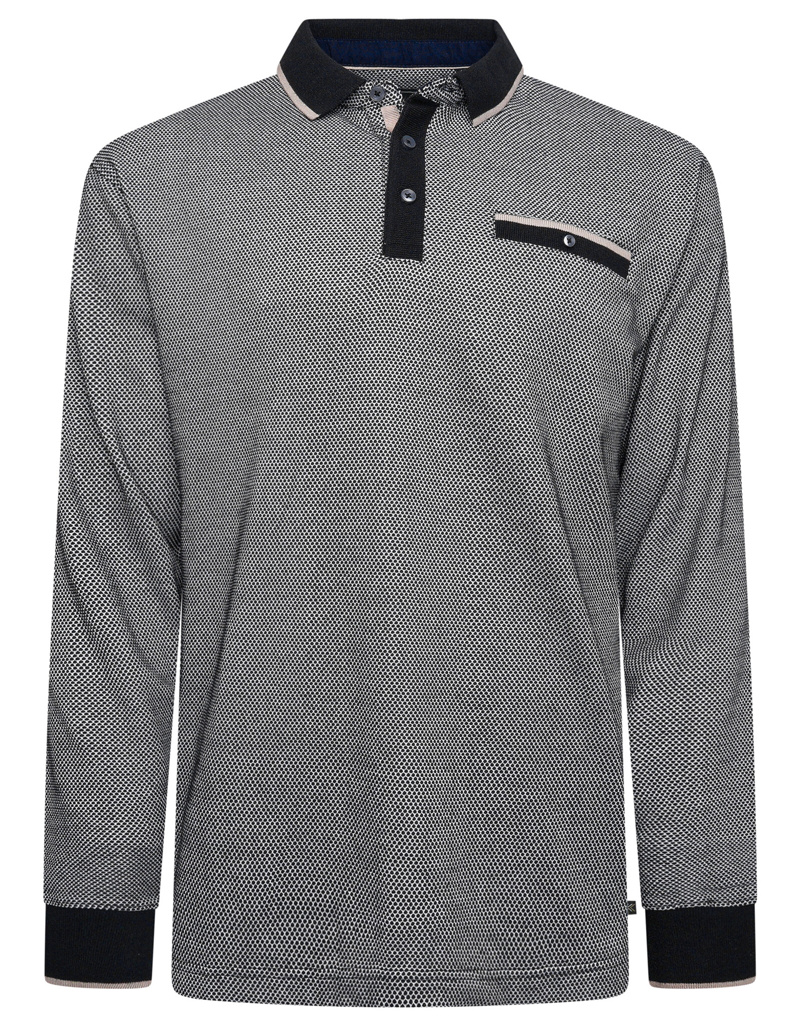 Kam Jeans POLOSHIRT dobby zwart lange mouw