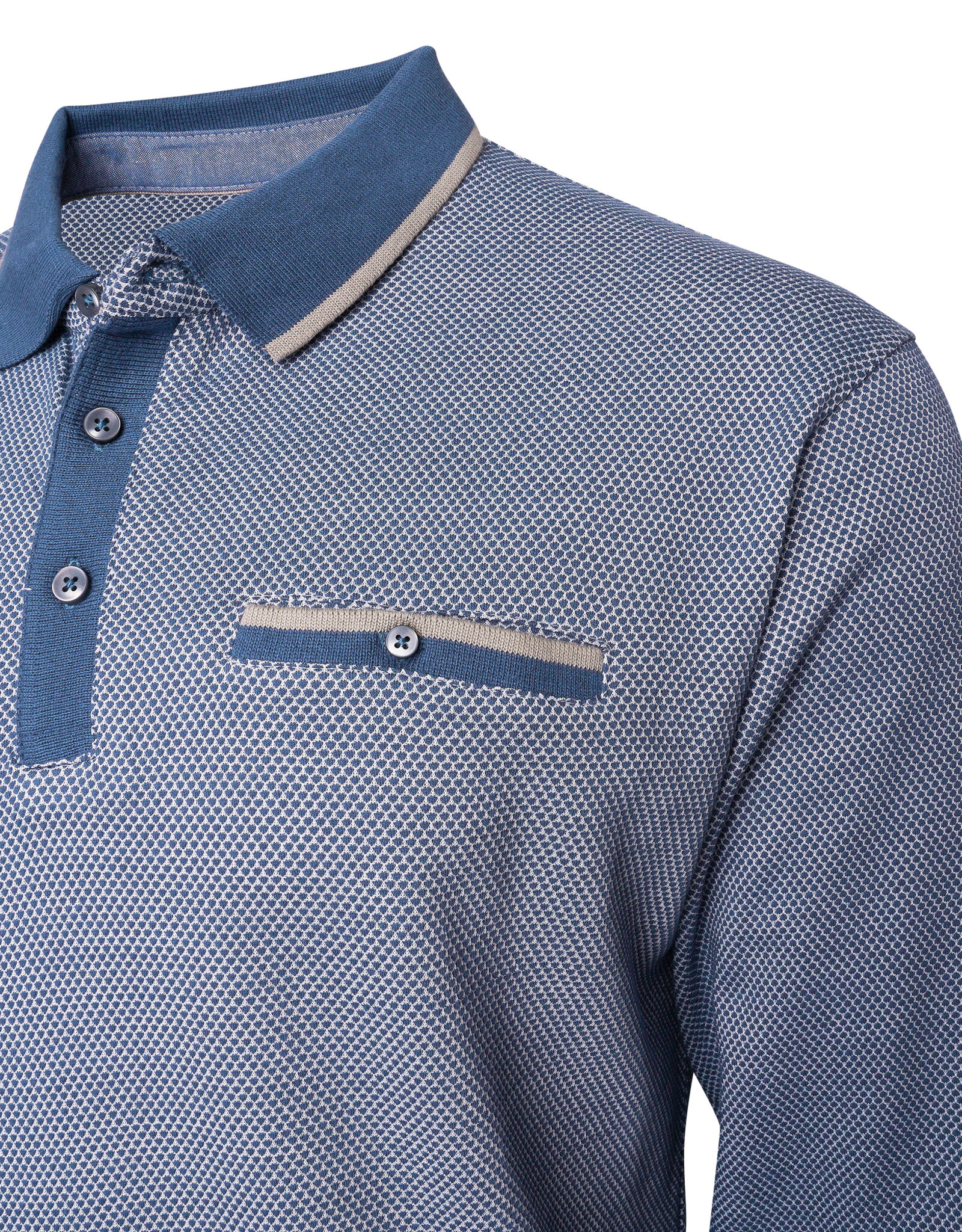 Kam Jeans POLOSHIRT dobby indigo lange mouw