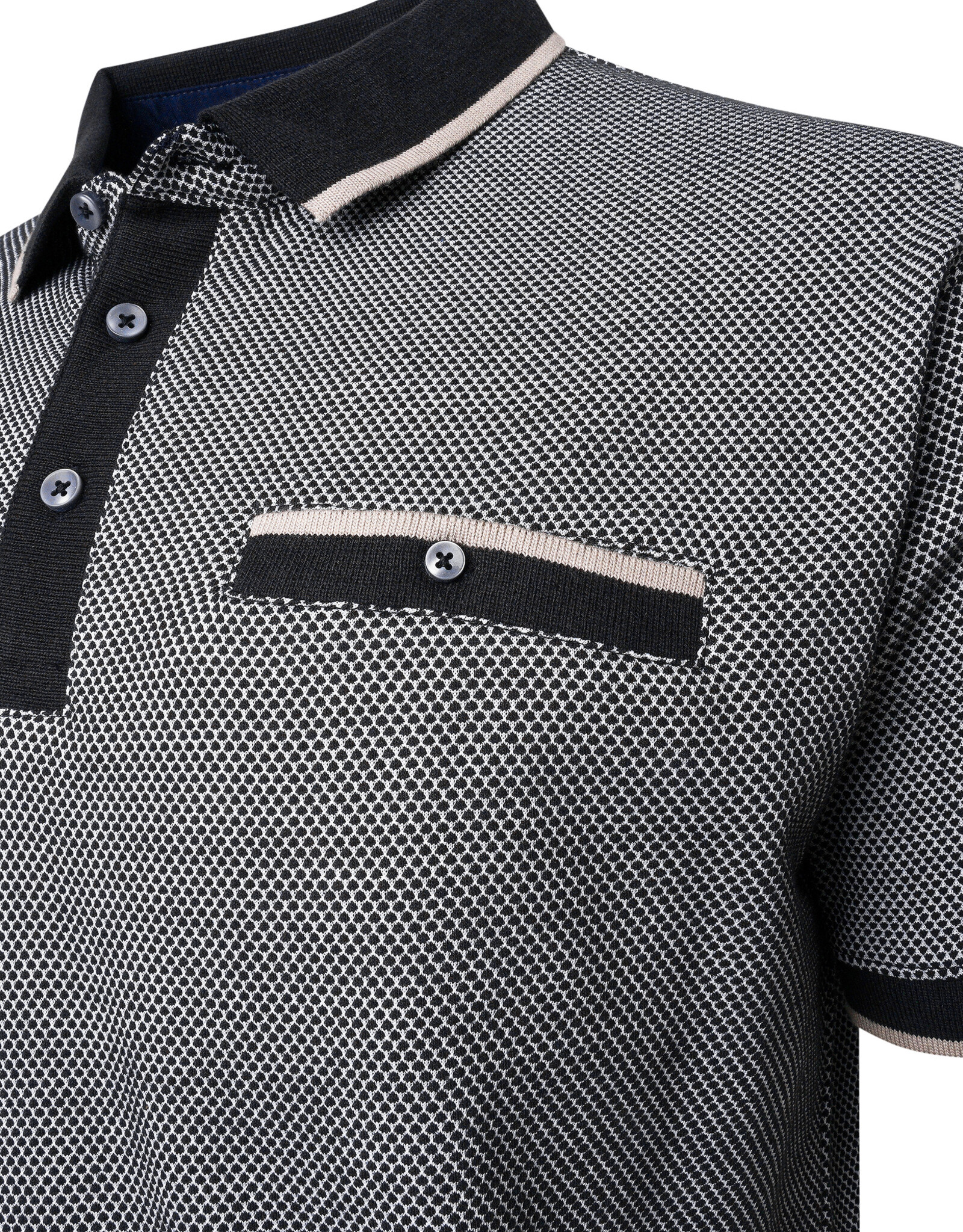 Kam Jeans POLOSHIRT dobby zwart korte mouw