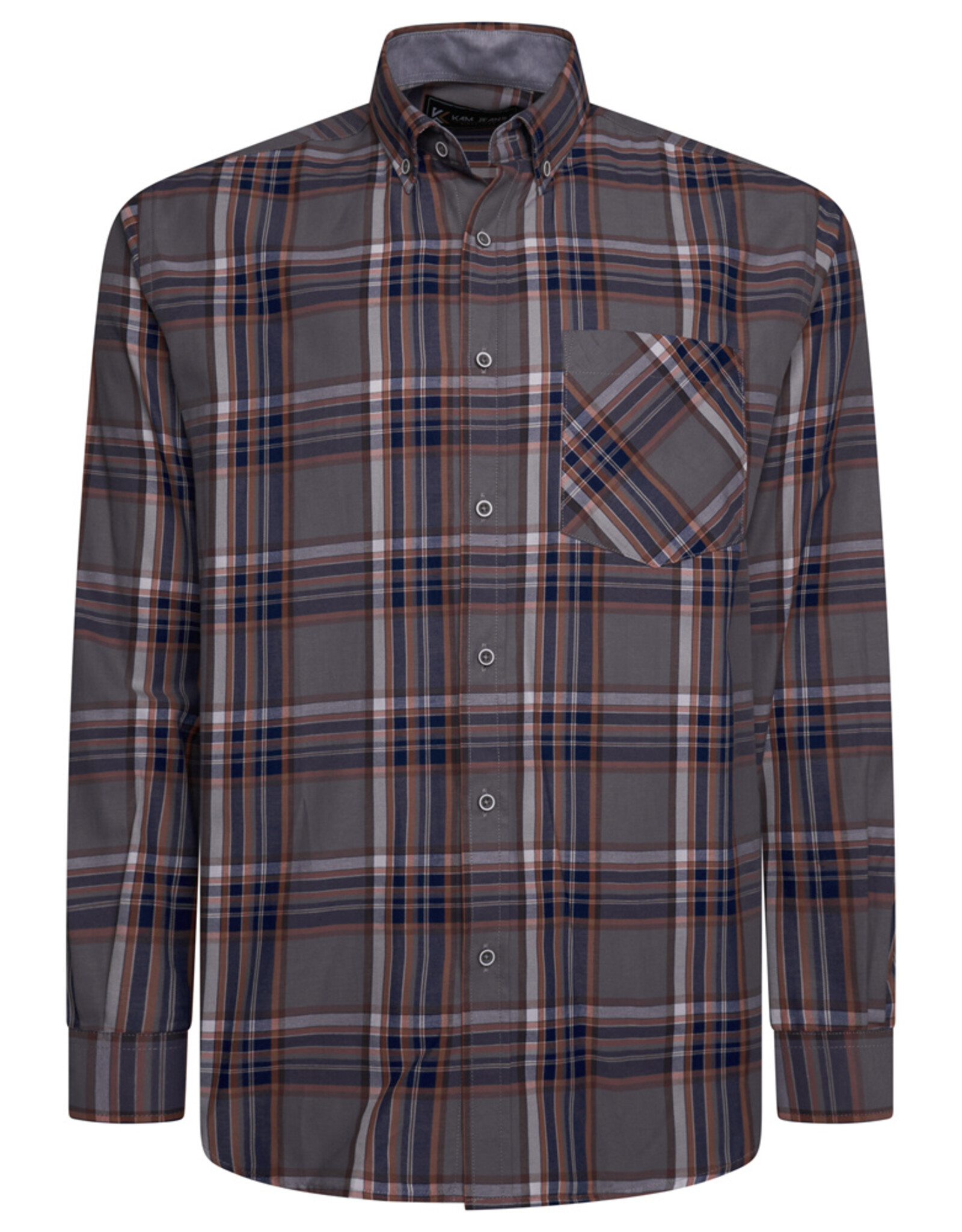 Kam Jeans Overhemd  met lange mouwen gingham patroon steen grijs