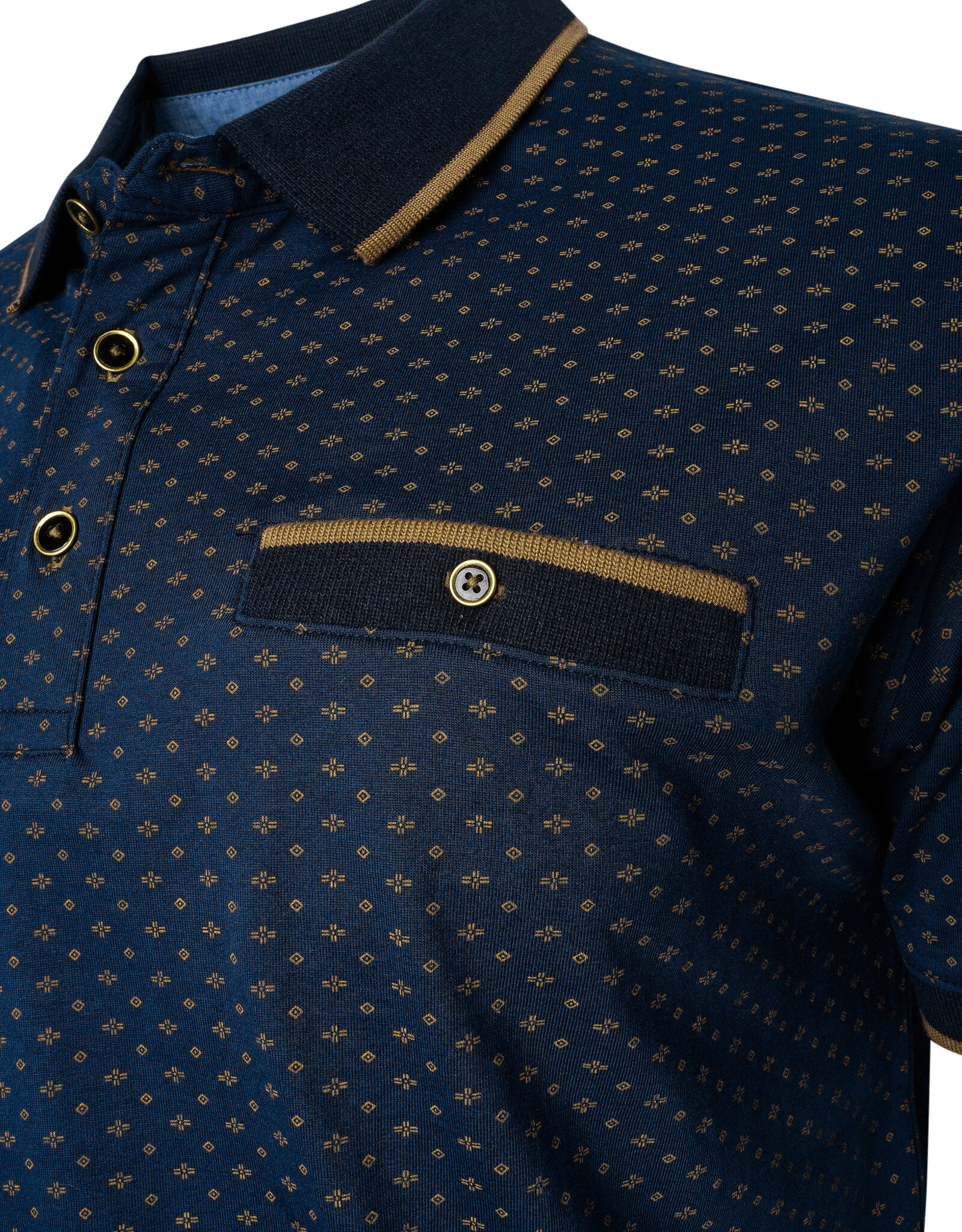 Kam Jeans POLOSHIRT GEO indigo korte mouw