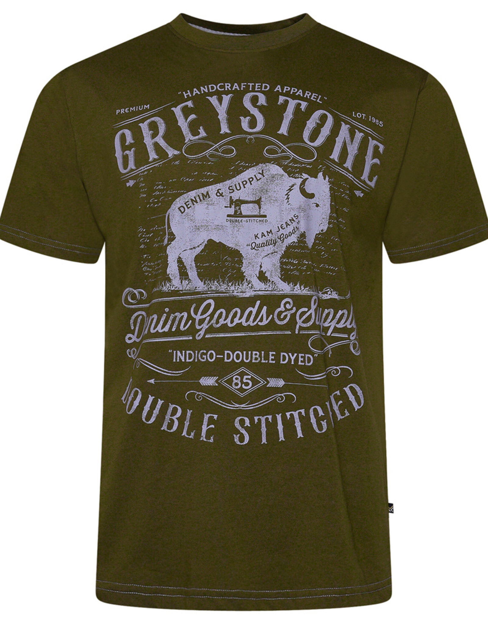 Kam Jeans T-SHIRT met greystone print  - olijf groen