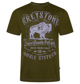 Kam Jeans T-SHIRT met greystone print  - olijf groen