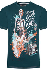 Kam Jeans T-SHIRT met Rock N Roll skull print  - zeegroen