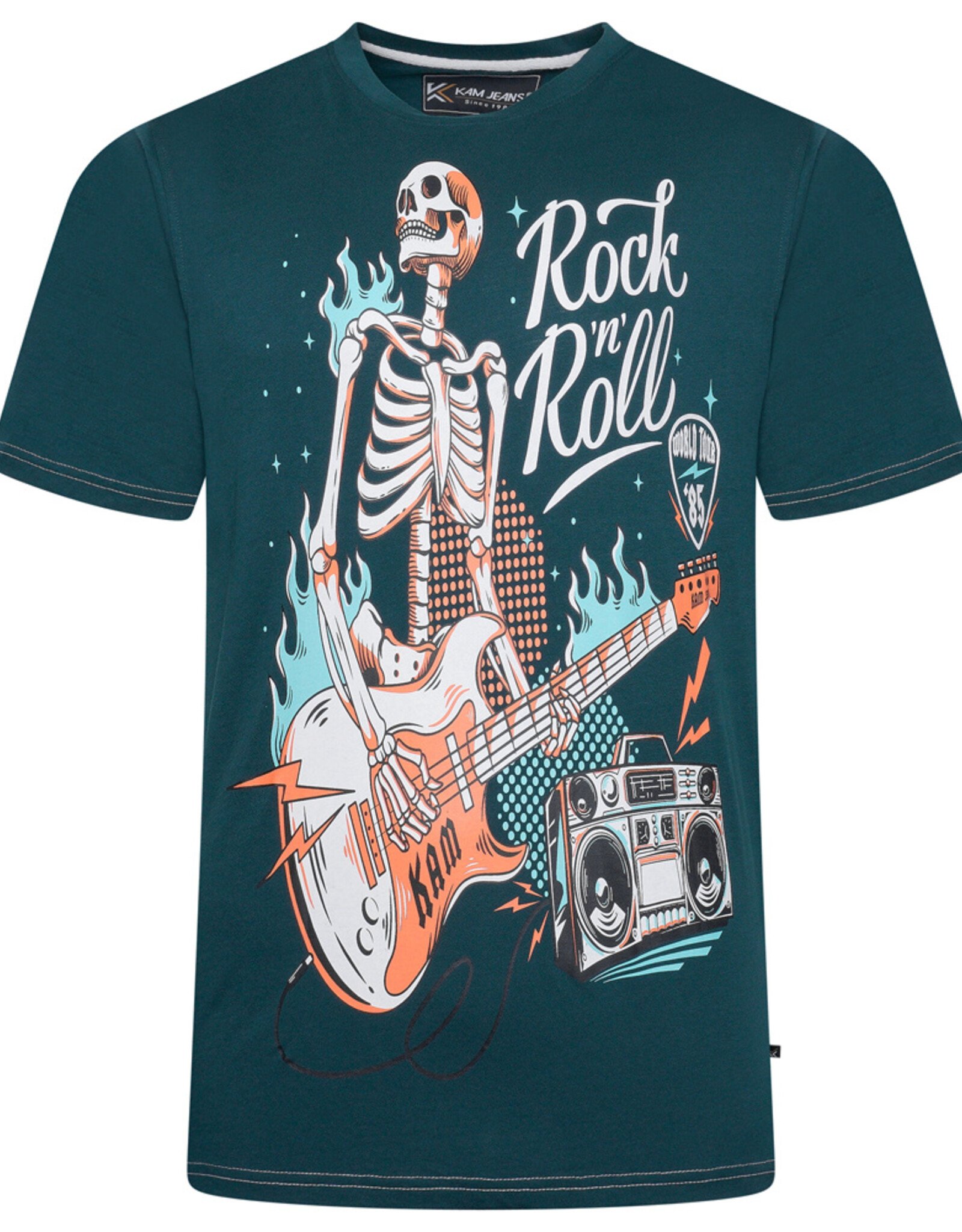 Kam Jeans T-SHIRT met Rock N Roll skull print  - zeegroen