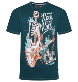 Kam Jeans T-SHIRT met Rock N Roll skull print  - zeegroen