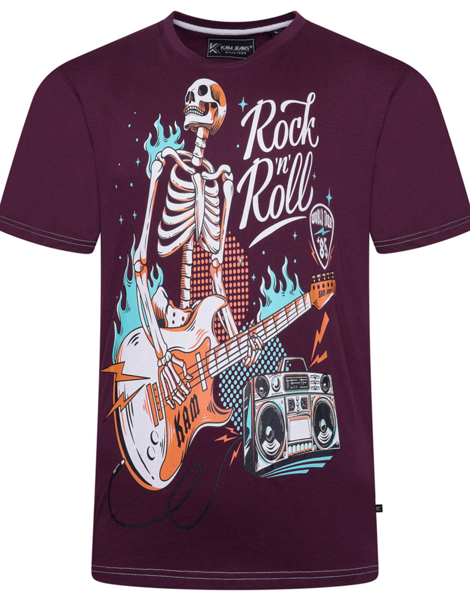 Kam Jeans T-SHIRT met Rock N Roll skull print  - bordeaux