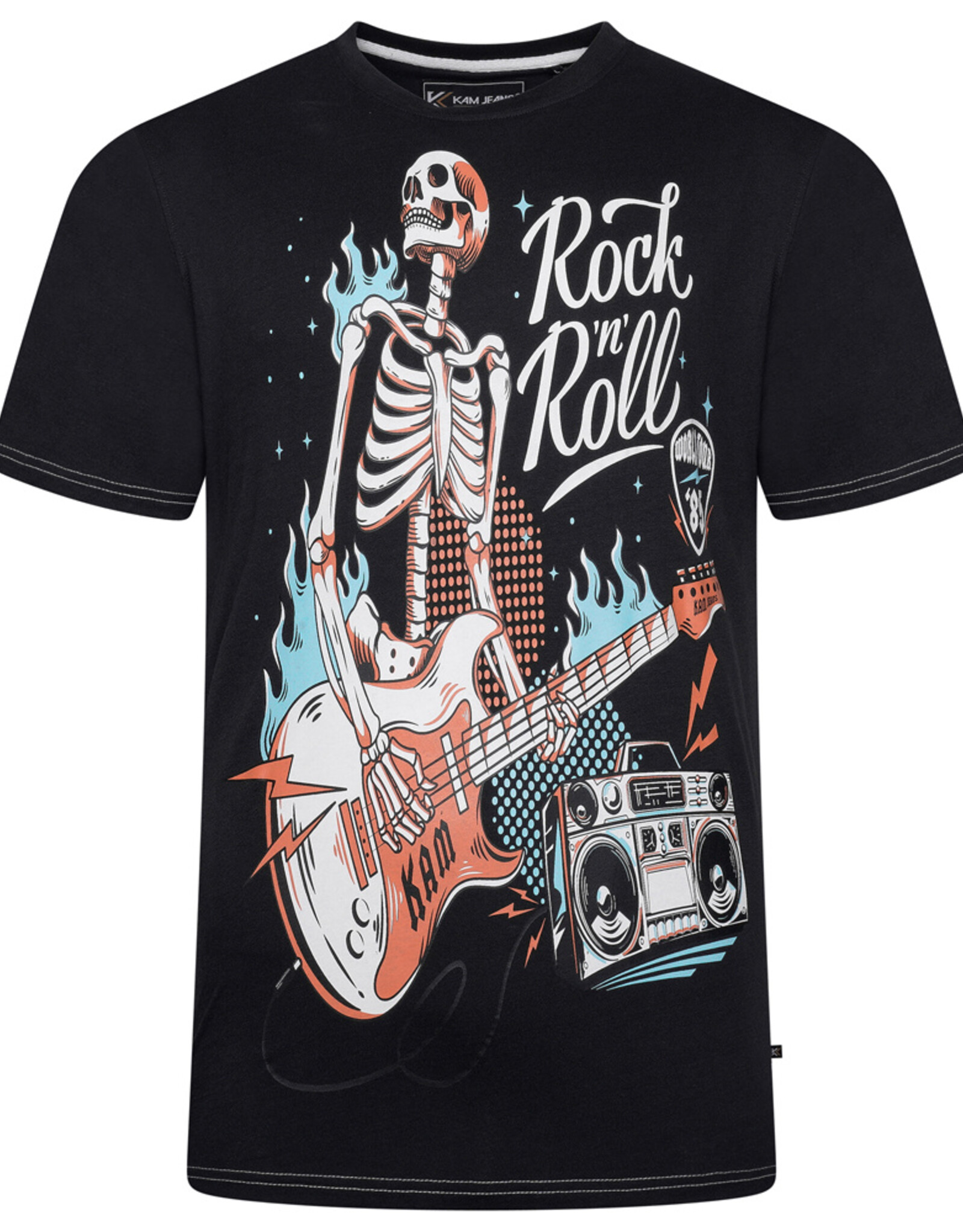 Kam Jeans T-SHIRT met Rock N Roll skull print  - zwart