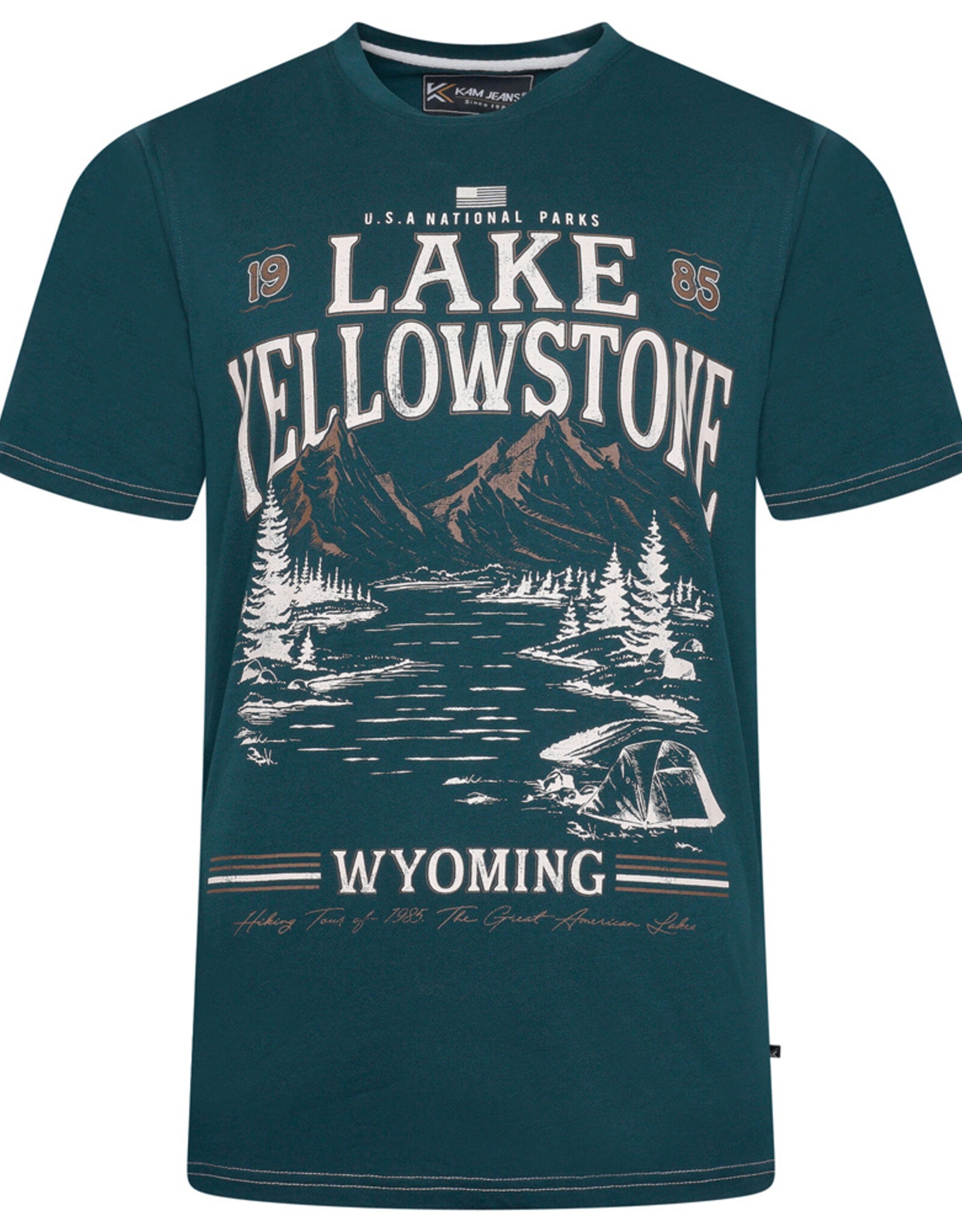 Kam Jeans T-SHIRT met Lake Yellowstone print  -  zeegroen