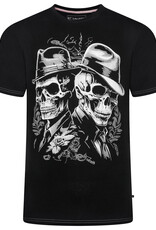Kam Jeans T-SHIRT met TWIN GENTLEMAN SKULLS  print  -zwart