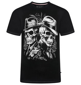 Kam Jeans T-SHIRT met TWIN GENTLEMAN SKULLS  print  -zwart
