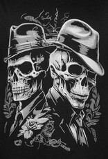 Kam Jeans T-SHIRT met TWIN GENTLEMAN SKULLS  print  -zwart