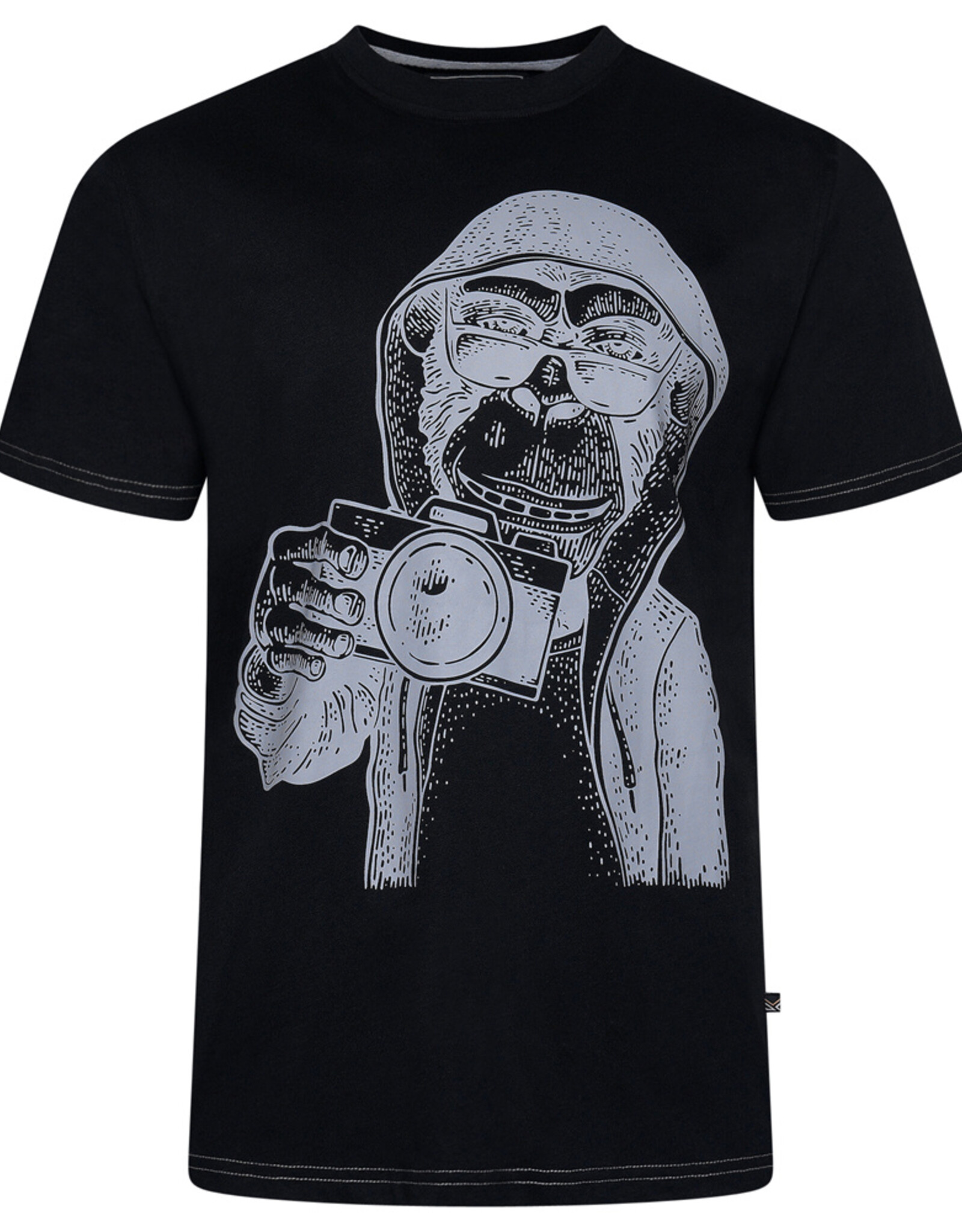 Kam Jeans T-SHIRT met MONKEY PHOTOGRTAPHER  print  -zwart