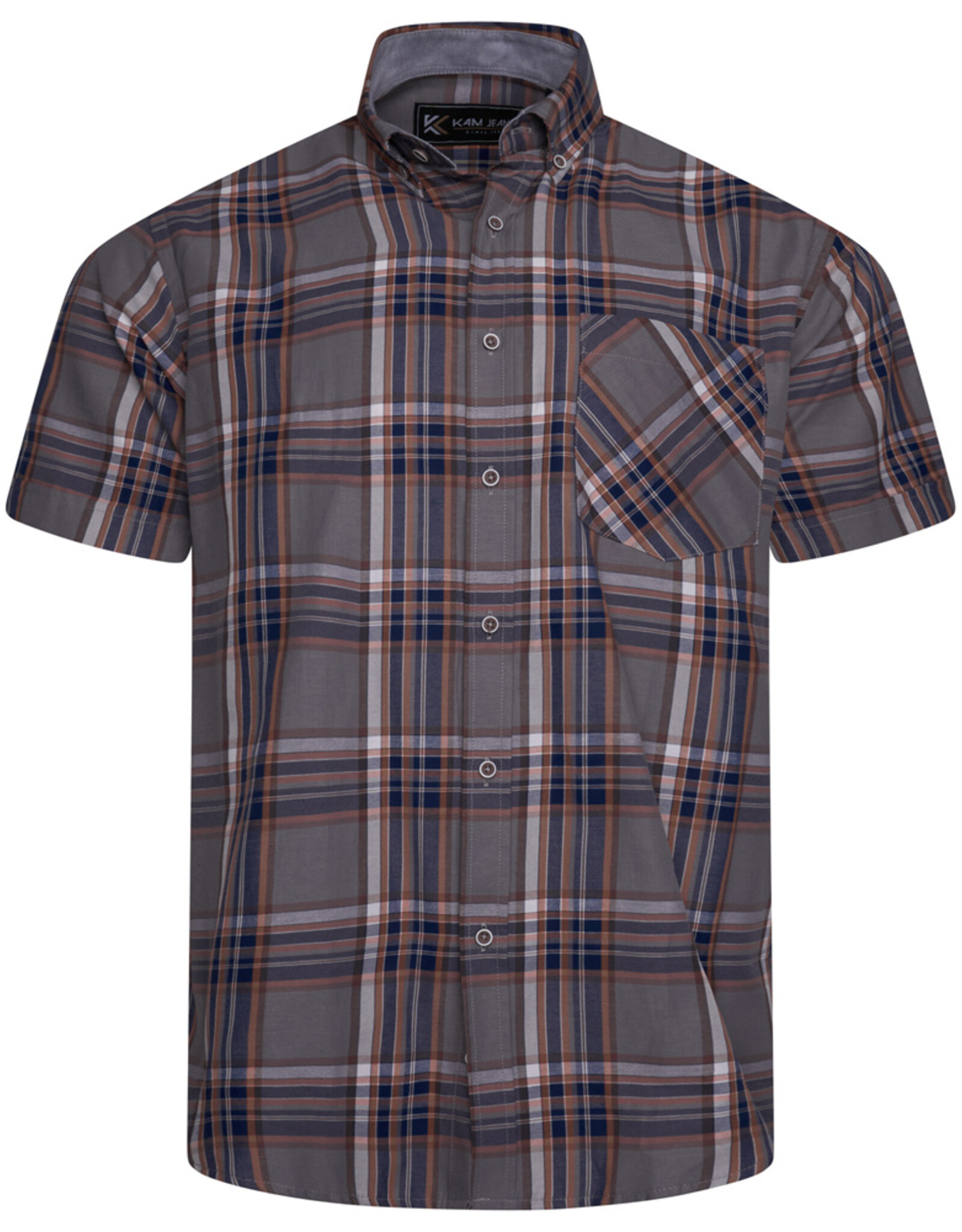 Kam Jeans Overhemd  met korte  mouwen gingham patroon steen grijs