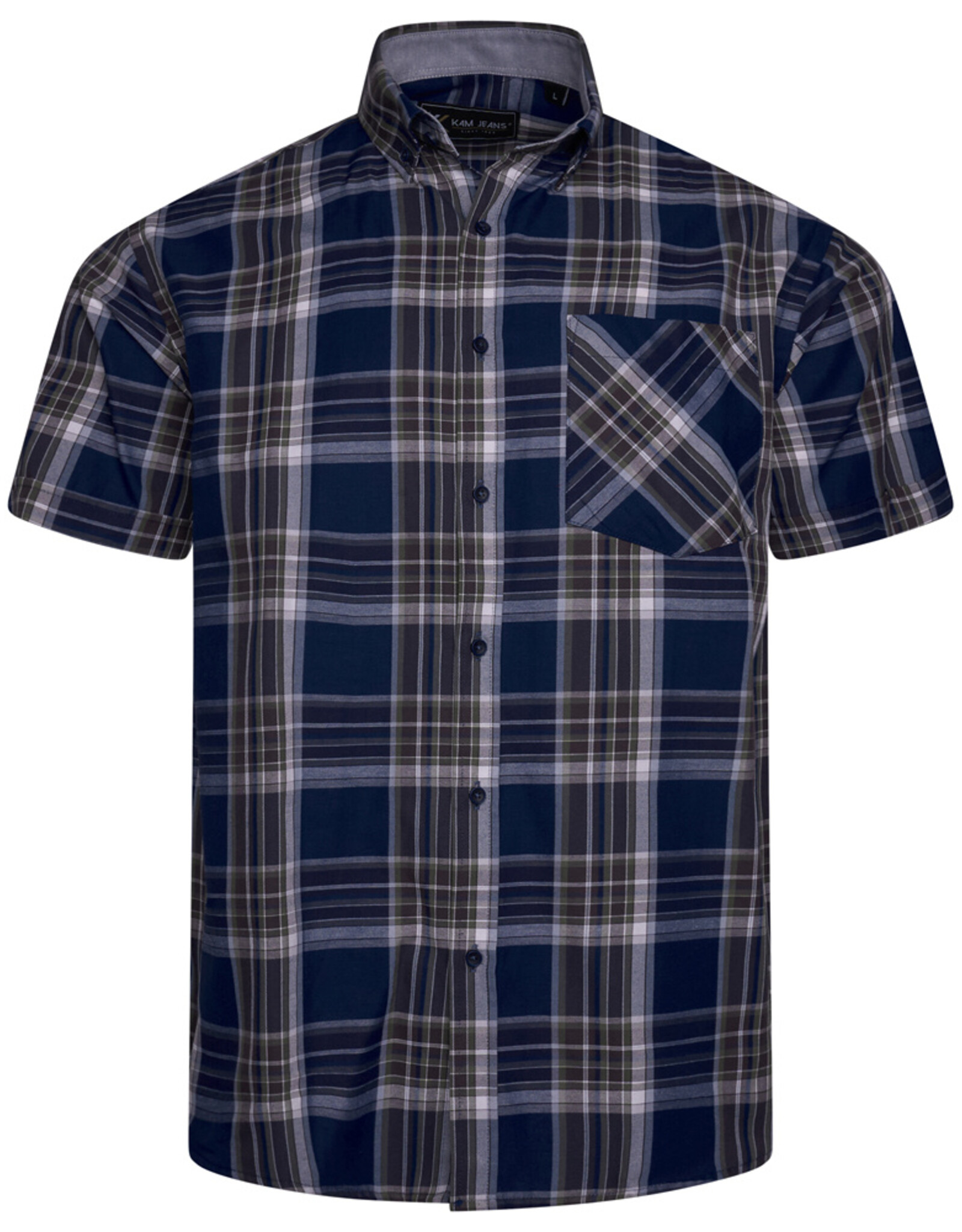 Kam Jeans Overhemd  met korte mouwen gingham patroon - indigomet korte  mouwen gingham patroon steen grijs - Copy