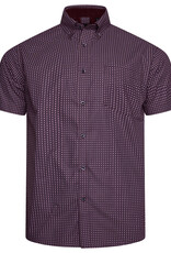 Kam Jeans Overhemd  met korte mouwen fijne geo print - bordeaux