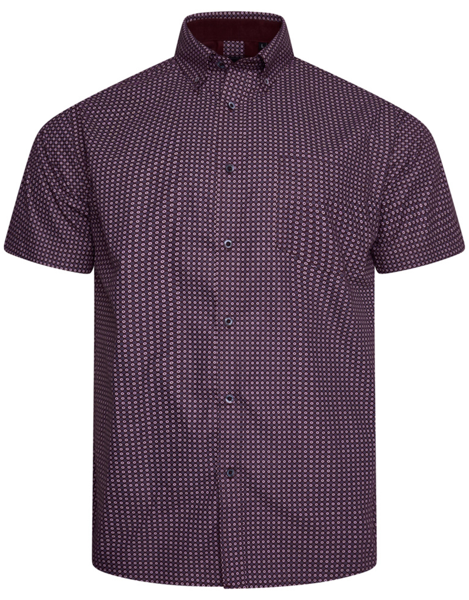 Kam Jeans Overhemd  met korte mouwen fijne geo print - bordeaux