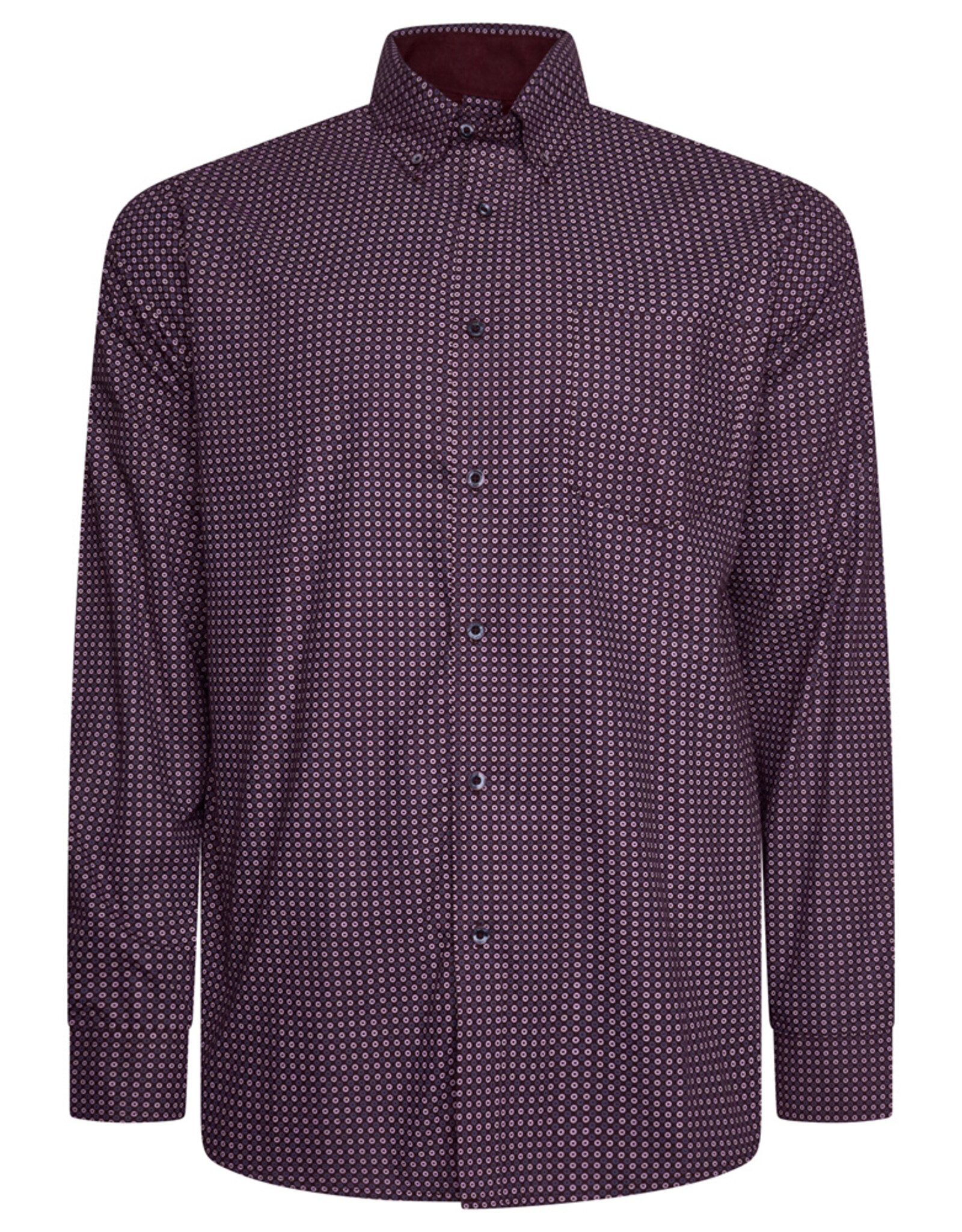 Kam Jeans Overhemd  met lange mouw fijne geo print - bordeaux