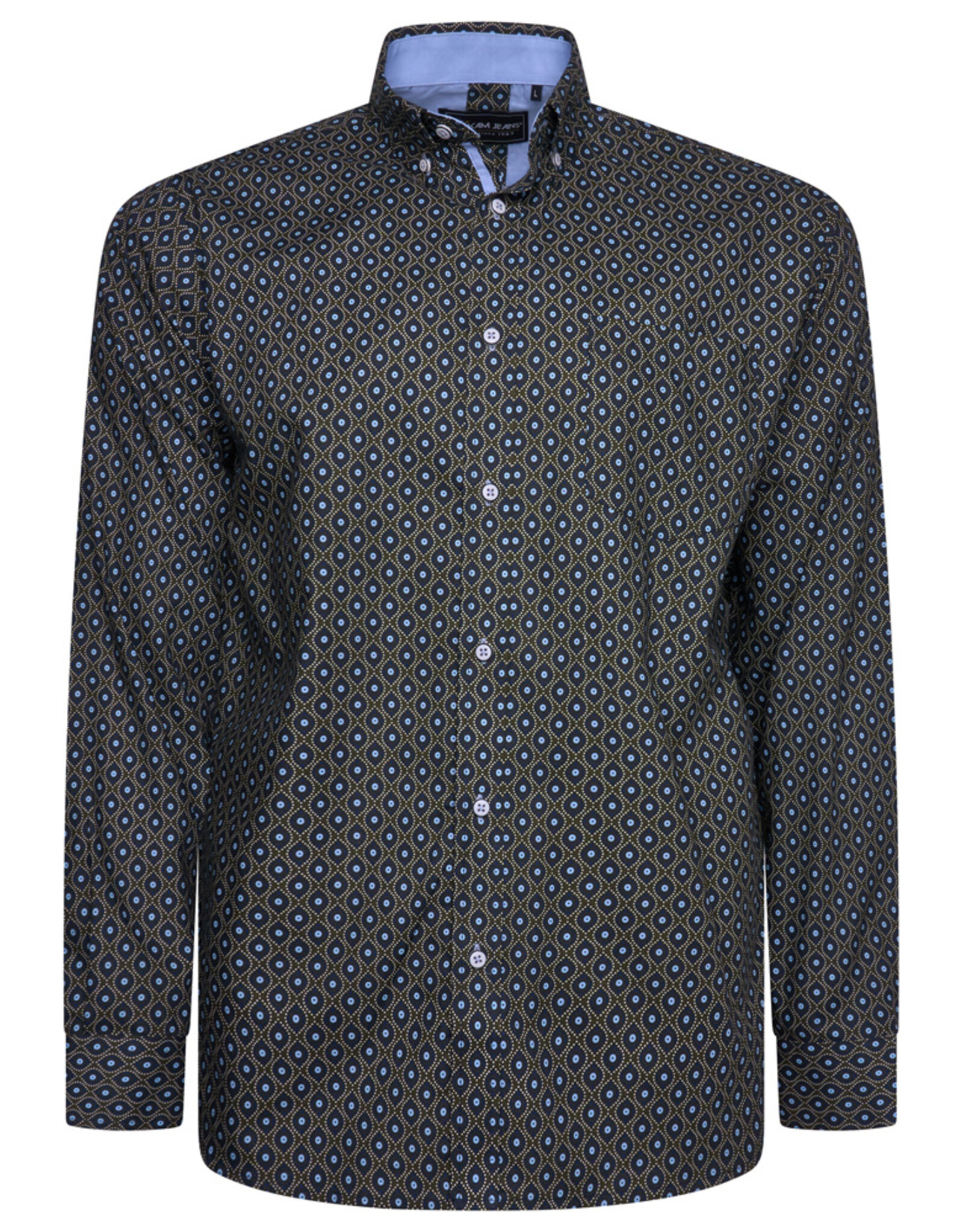 Kam Jeans Overhemd  met lange mouw fijne oog print - forest groen