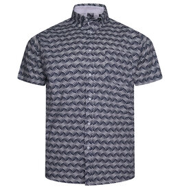 Kam Jeans Overhemd  met korte mouwen fijne golf  print - zwart